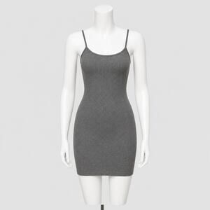 Topshop Ribbed Bodycon Mini Fitted Dress - Gray - Size 2
